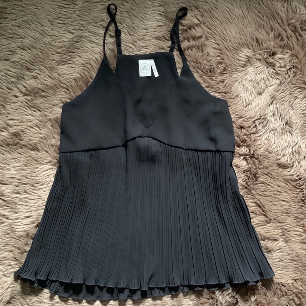 Paper Crane pleated black chiffon tank